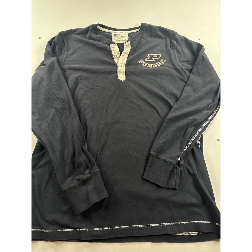 Champion Purdue University Henley Shirt Mens Large Black Long Sleeve Collegiate